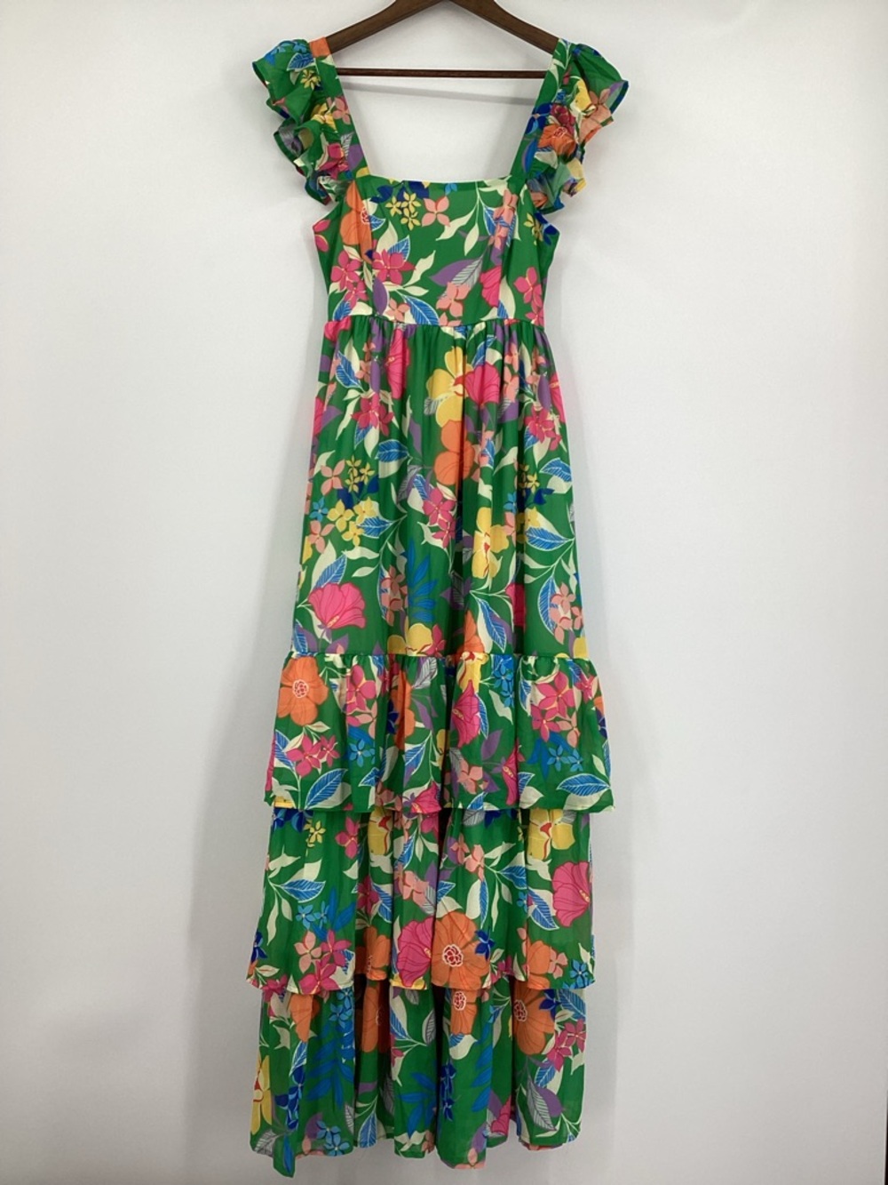 Flying Tomato Green Floral Ruffle Maxi Dress with Multicolor Floral Print - Picture 2 of 13